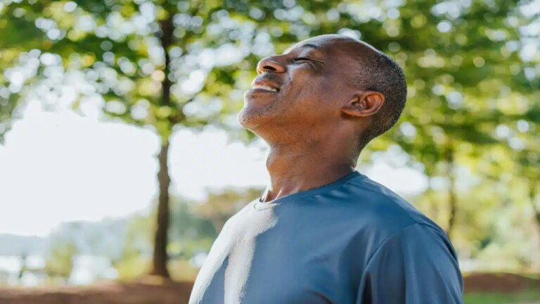 A man breathing fresh air