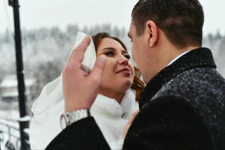 A man and woman looking at each other