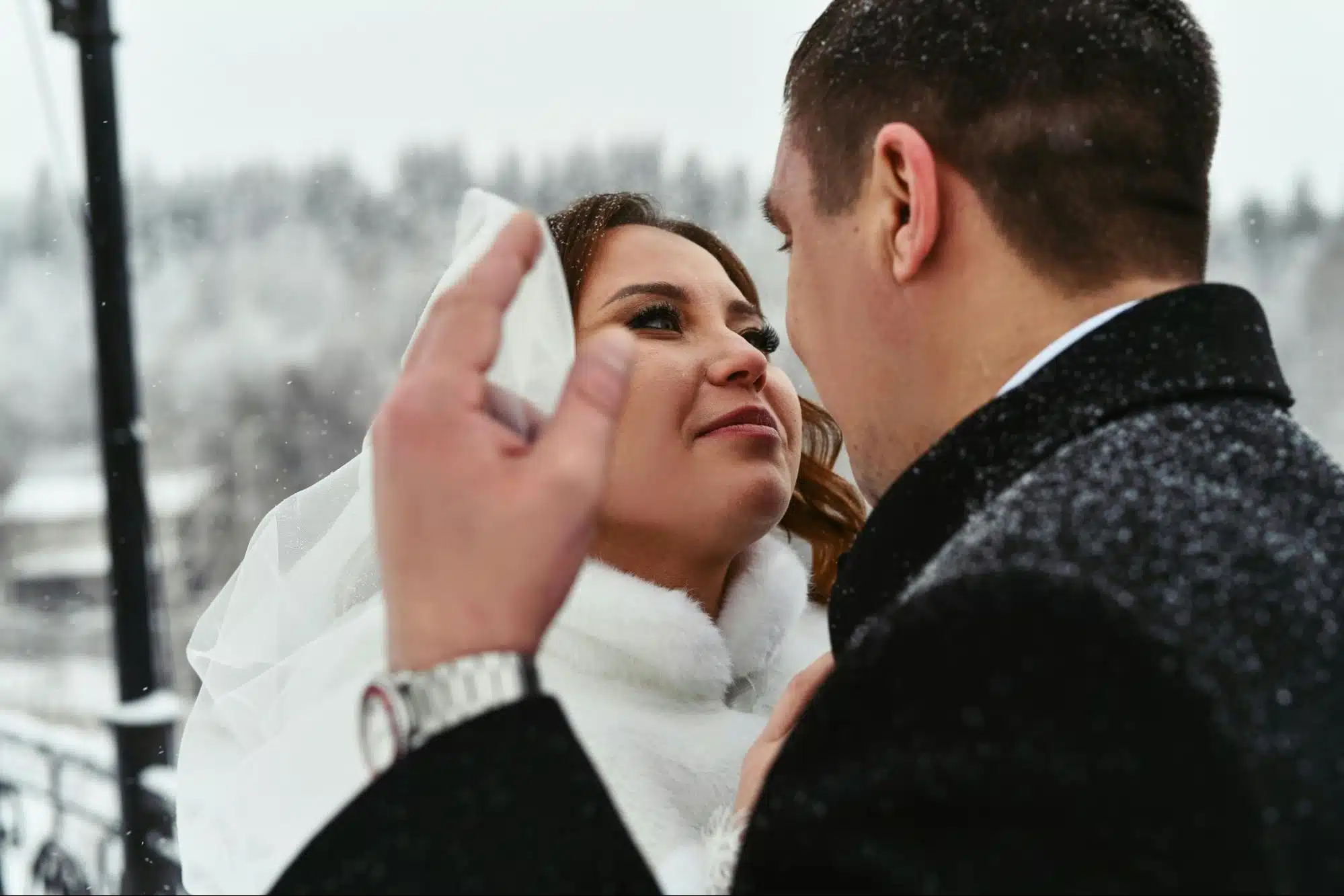 A man and woman looking at each other