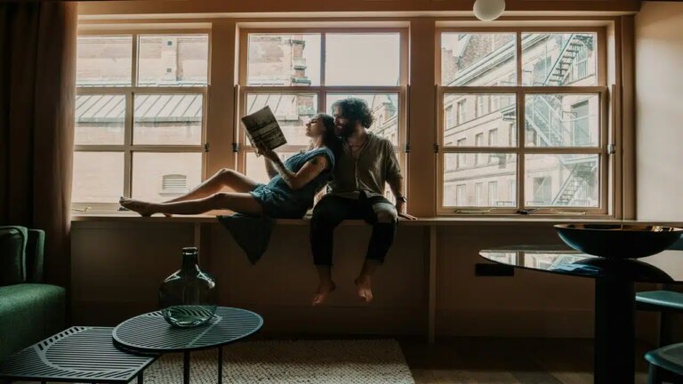 A couple hanging out at home.