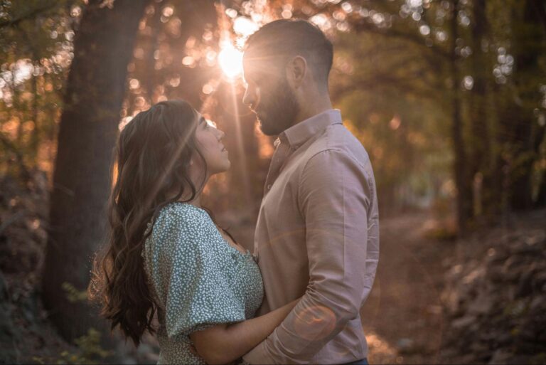 A man and woman looking at each other